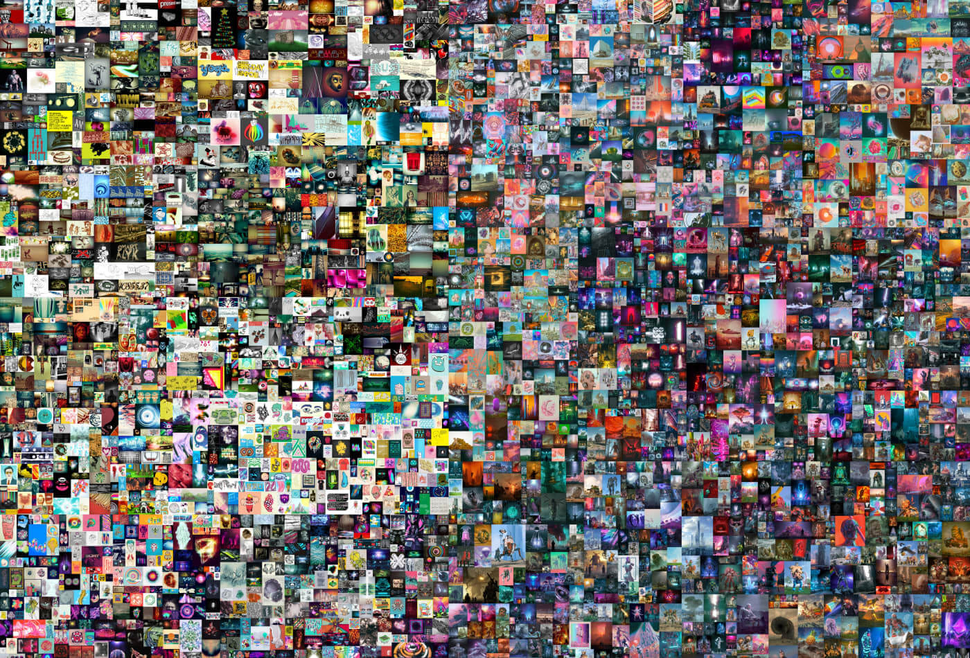 Beschreibung des Bildes, beispielsweise "Collage von Beeple"