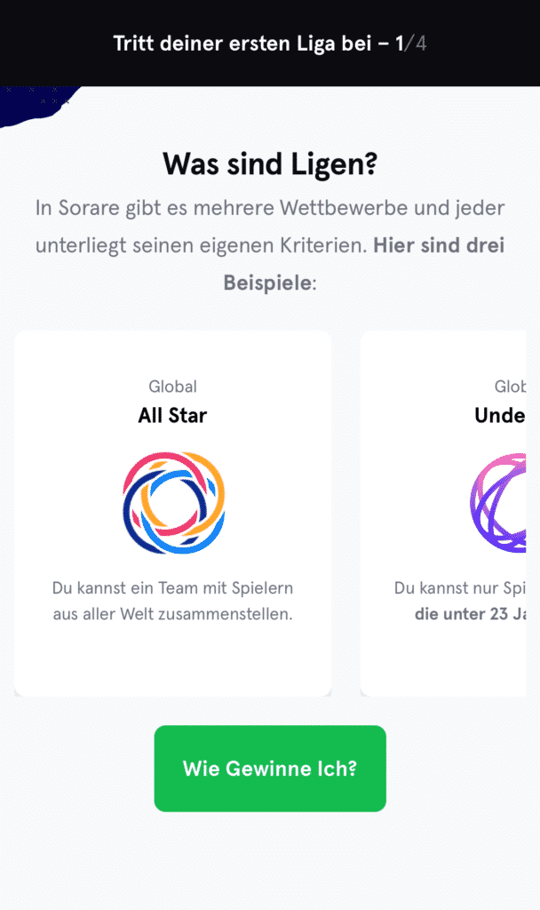 Sorare Anmeldung - Onboarding-Schritte