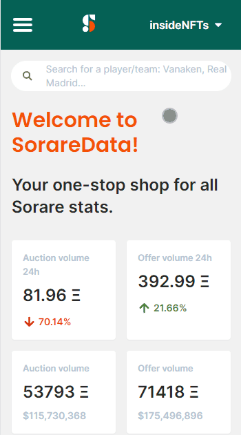 SorareData Analysetool mobile