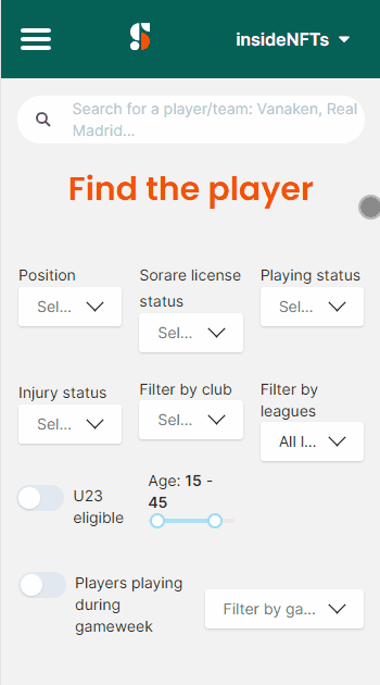 SorareData Player Finder mobile