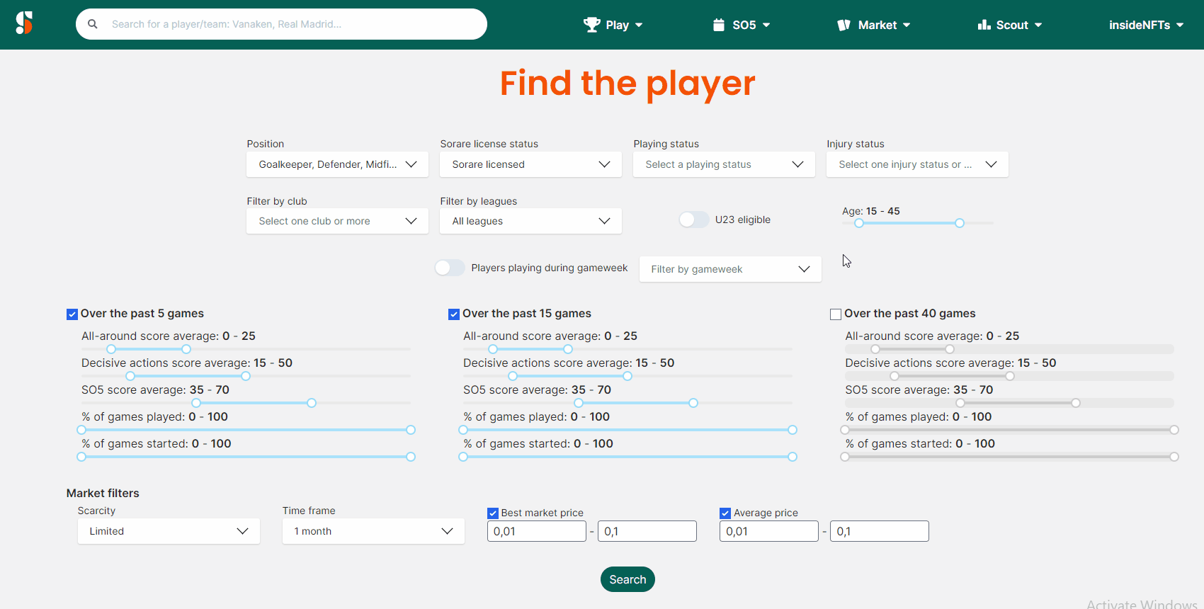 SorareData Player Finder