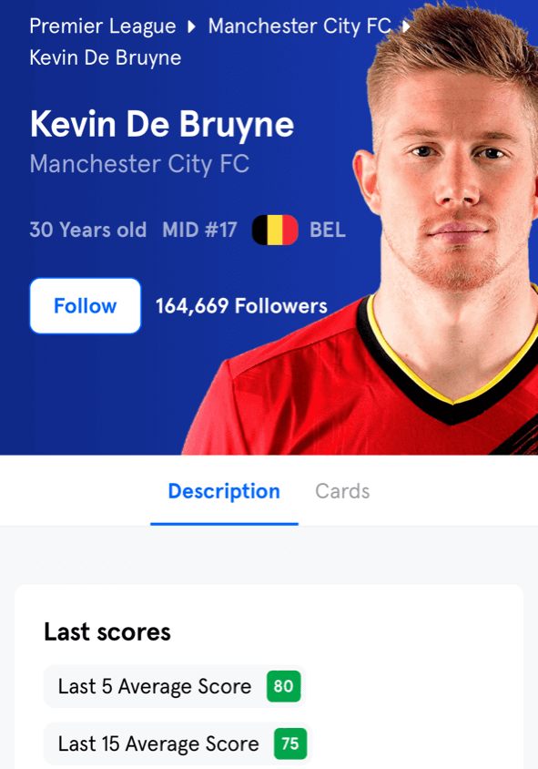 Sorare Kevin de Bruyne Player Details