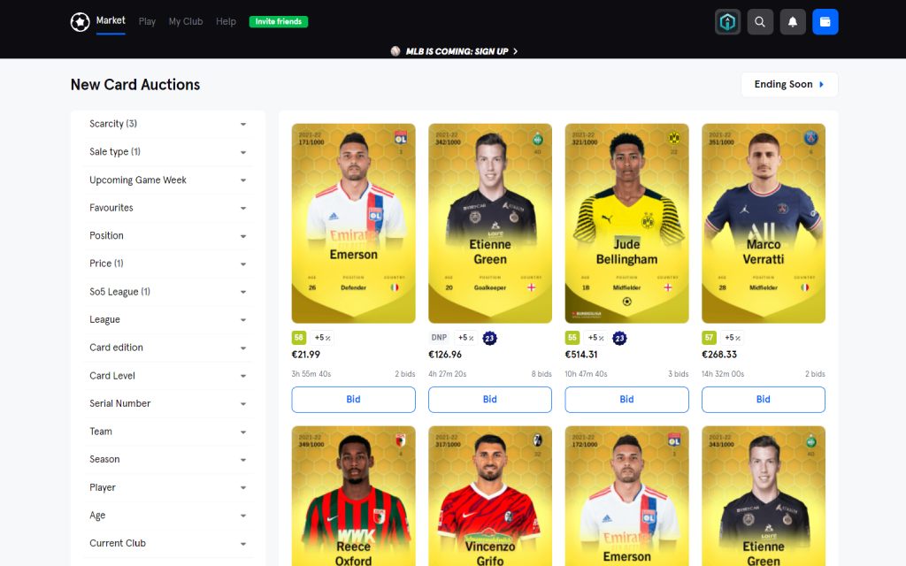 Sorare New Card Auctions