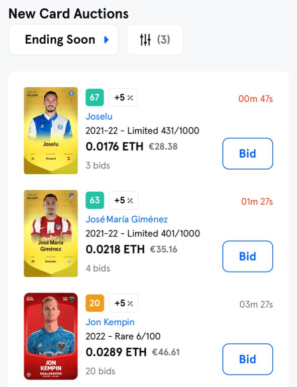 Sorare New Card Auctions