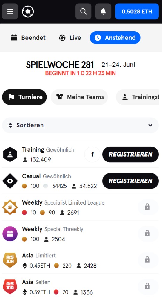 Spielwoche 281 Sorare Turnierliste