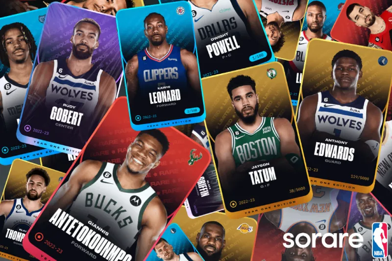 Titelbild für Sorare NBA mit Bildern von Spielern wie Giannis, Kawhi Leonard, Jayson Tatum und vielen mehr